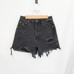 Signature8 Distressed High Rise 100% Cotton Faded Black Denim Shorts Size M